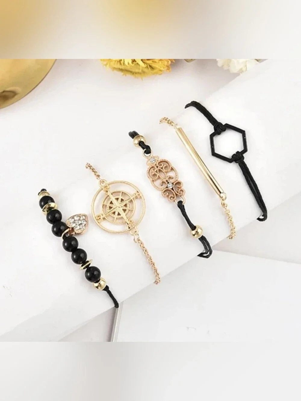 Black and Rose Gold Women's Watch and Bracelet Set